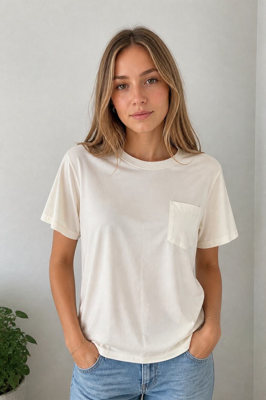 Nordstrom Ivory Pristine Satin Pocket Tee S